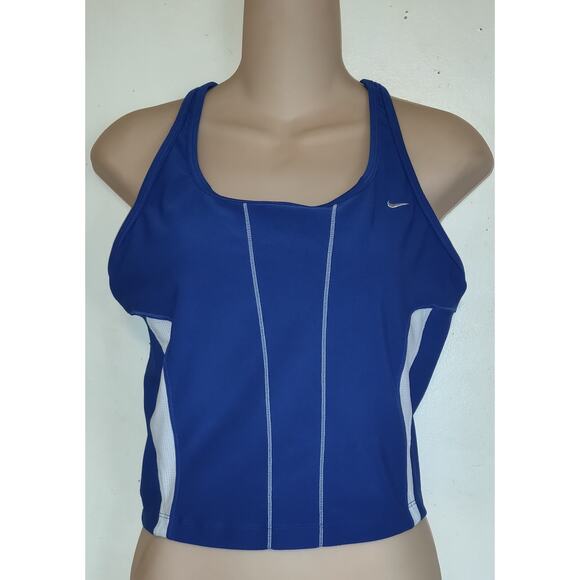 Nike Dri Fit Activewear Top BLUE & WHITE Back Reflectors Pockets Women's L 12-14 - Picture 3 of 15